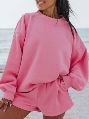 Cozy Oversized Pink Sweatshirt & Shorts Set